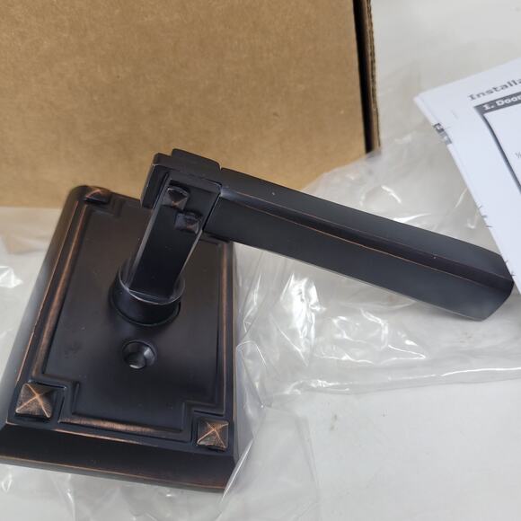 EMTEK Arts Crafts Rectangular Rosette Lever LH Oil Rubbed Bronze 3 avail - Picture 2 of 7